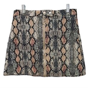 Altard State Snakeskin Python Print Zip Front Mini Skirt Women's Size Large L